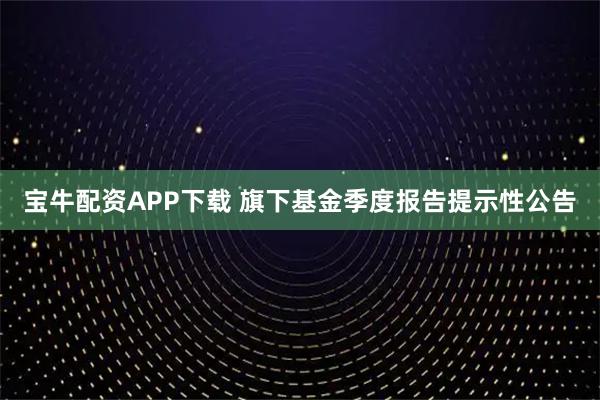宝牛配资APP下载 旗下基金季度报告提示性公告