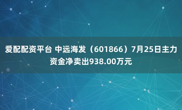 爱配配资平台 中远海发（601866）7月25日主力资金净卖出938.00万元