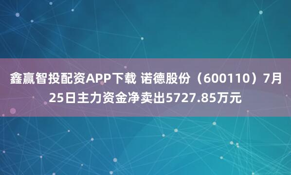 鑫赢智投配资APP下载 诺德股份（600110）7月25日主力资金净卖出5727.85万元
