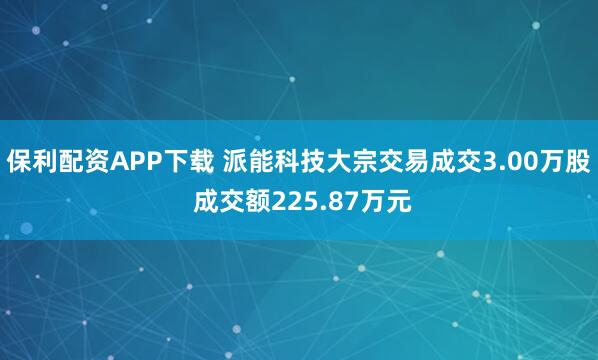 保利配资APP下载 派能科技大宗交易成交3.00万股 成交额225.87万元